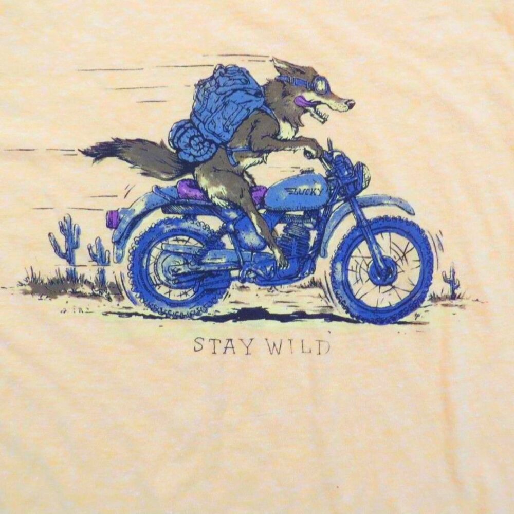 Lucky Brand Men's "Stay Wild" Coyote Biker Graphic T shirt Yellow L EUC - Picture 4 of 8